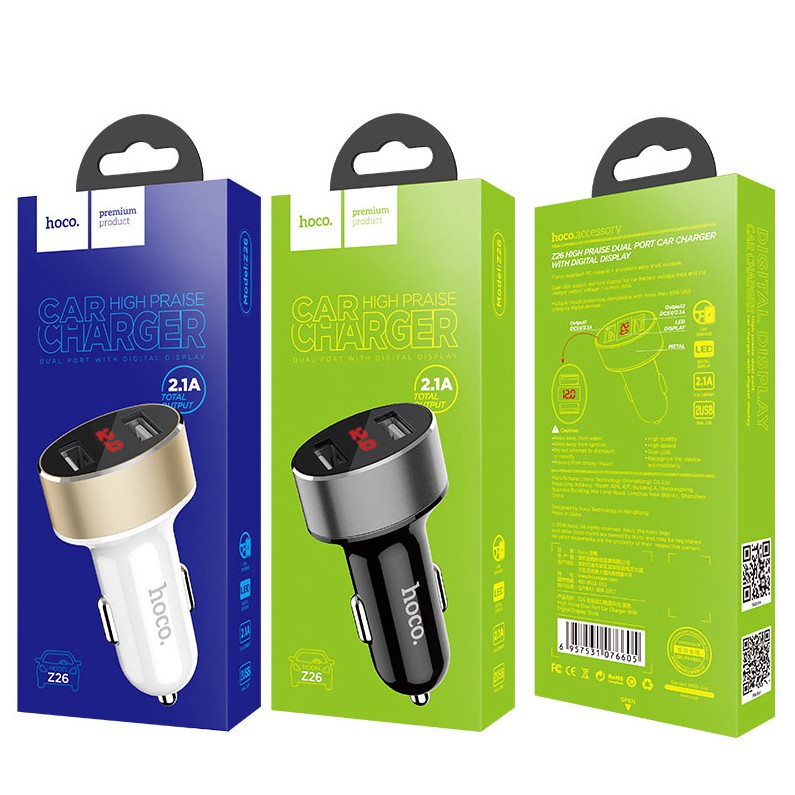 Sạc điện thoại trên ô tô HOCO Z26 [ 2 cổng USB ]