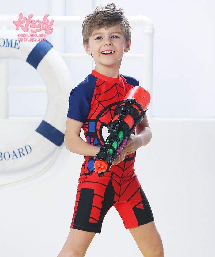 Đồ bơi , đồ lặn liền thân trẻ em hình người nhện Spiderman logo tròn màu đỏ xanh cho bé trai còn size S - 69NDBSPMTRO