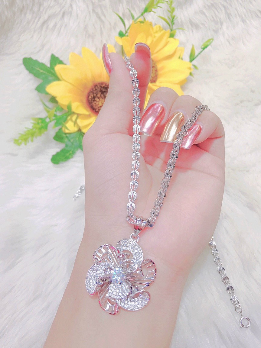 Dây Chuyền Bạch Kim Nữ Dây Phụng mặt hoa hồng đính đá quý  120R 1210 ( 01 Dây + 01 Mặt ) - Mang rất sang, đẹp - Không Dị Ứng, Không Phai Màu, dây chuyền nữ, dây chuyền nữ bạch kim