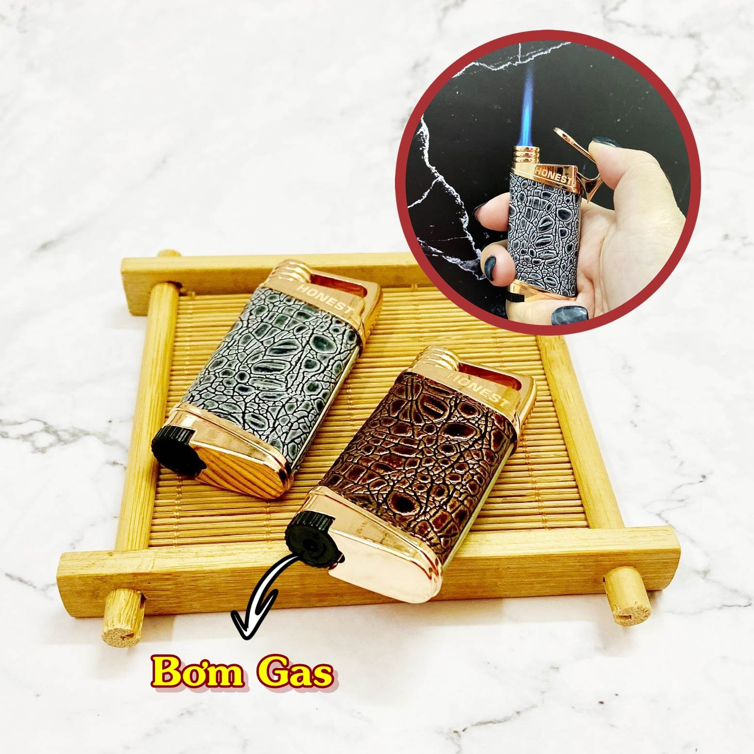 BẬT LỬA KHÈ - HONEST 615 - BỌC DA CÁ SẤU  - (XÀI GAS)