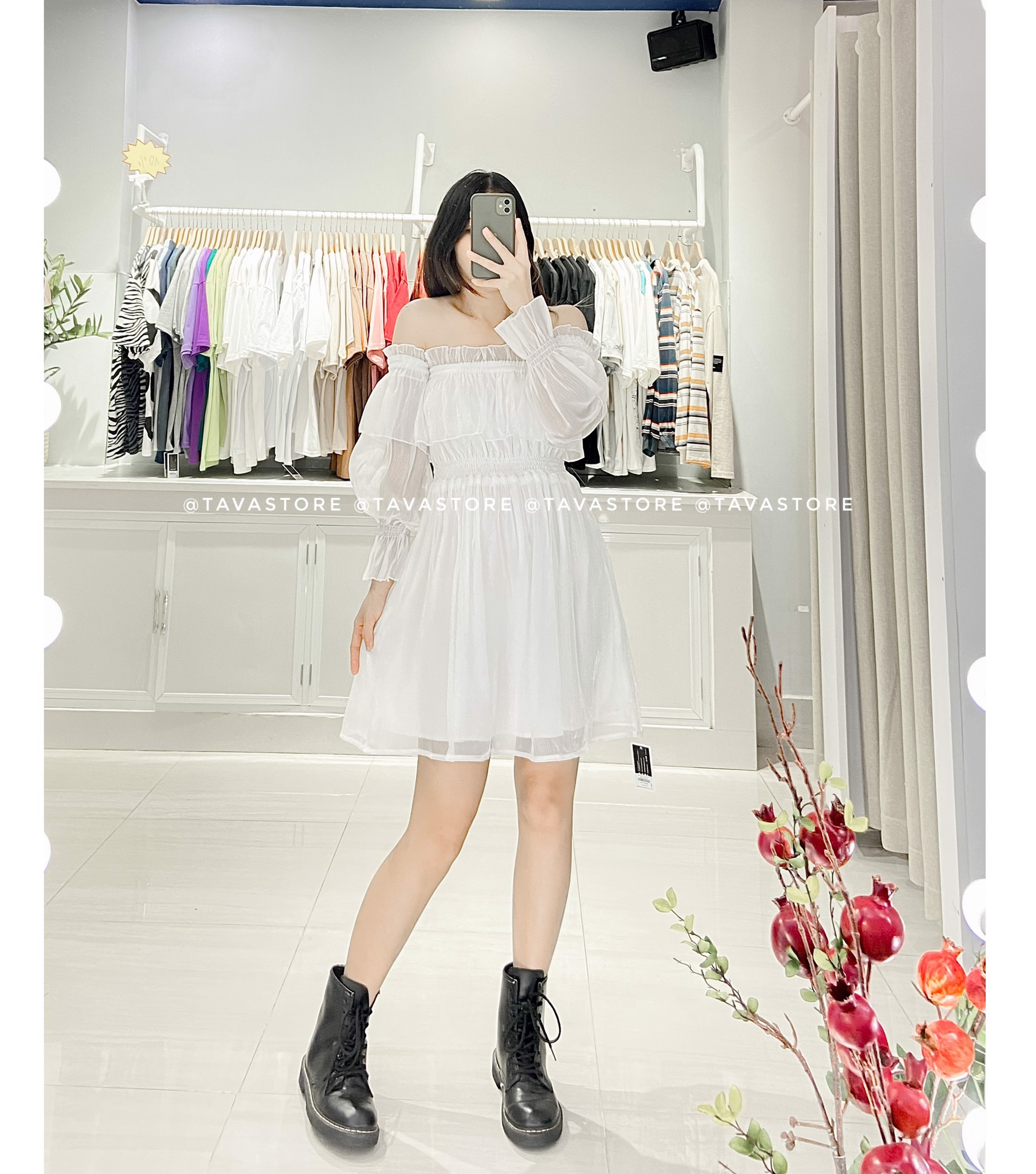 Đầm bẹt vai trắng