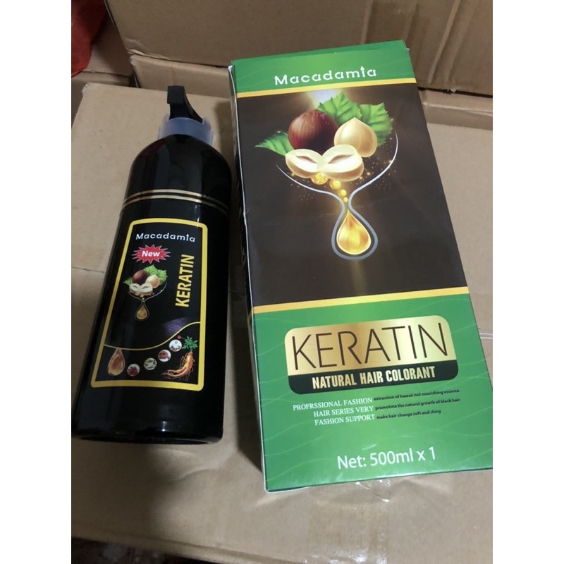 Thuốc Nhuộm đen nâu keratin tinh chất từ trái Macadamta chuyên gia phủ tóc bạc 500ml. giá rẻ