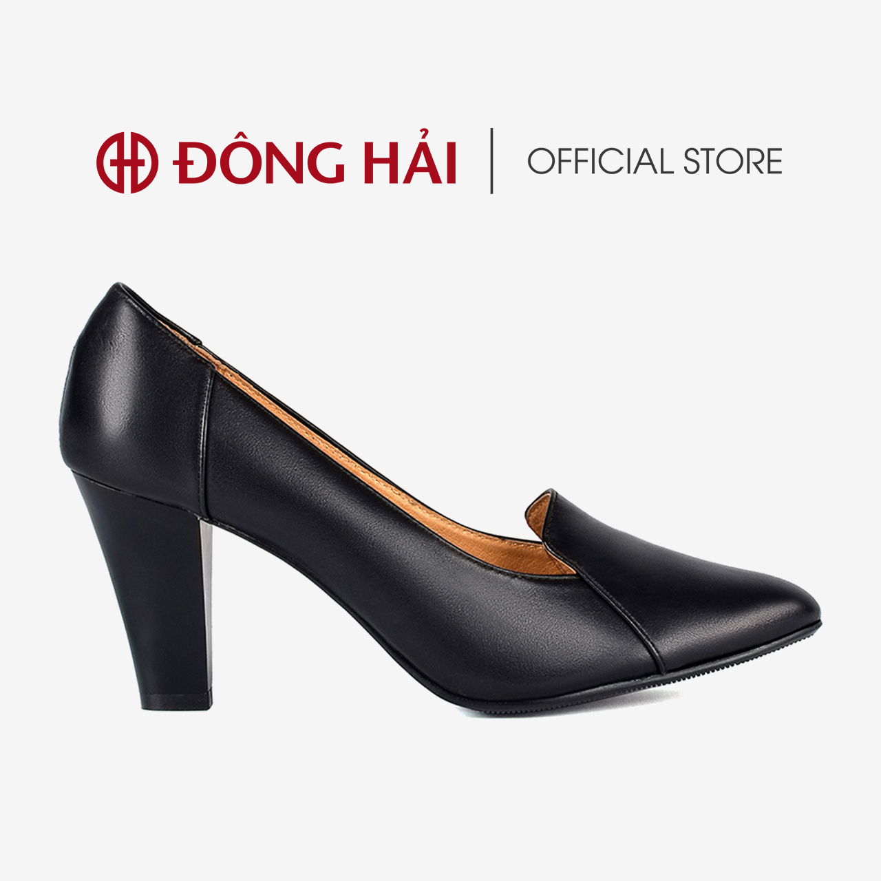 Giày Cao Gót Nữ Đông Hải gam màu đen sang trọng gót vuông chắc chắn cao 7cm - G7123