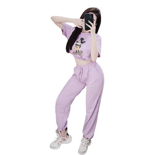 [HCM]Set bộ nữ quần bo chân tay ngắn in hình chuột mikey thời trang mới S116