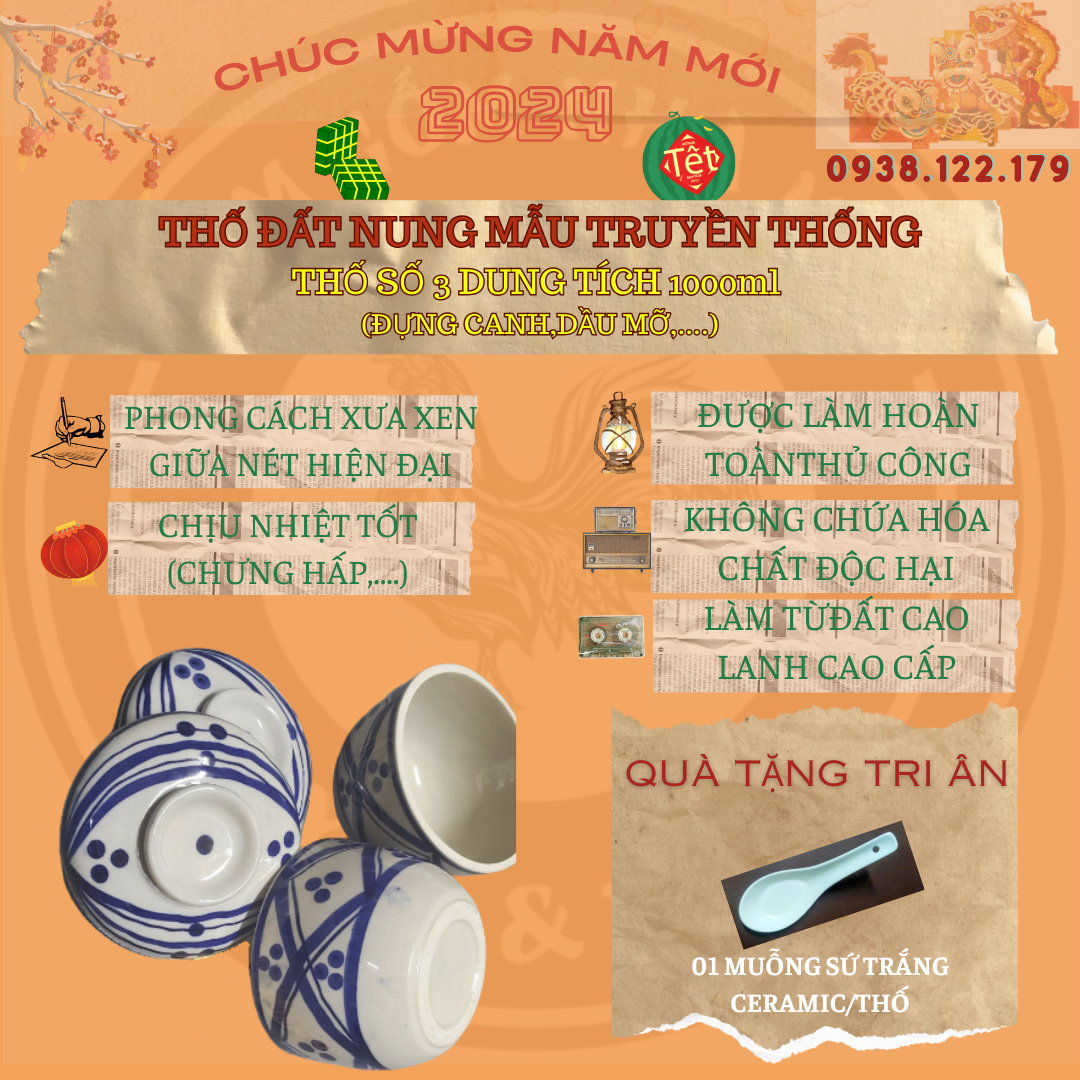 BỘ 4 THỐ HỦ ĐẤT NUNG TRUYỀN THỐNG (SIZE SỐ 1-2-3-4)