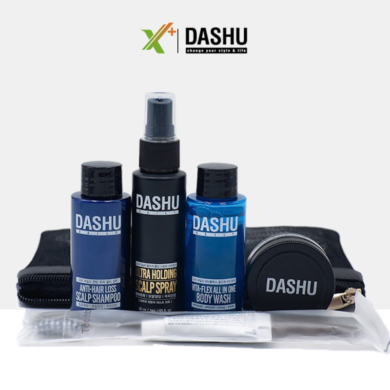 Set mini tạo kiểu DASHU daily ( dầu gội + sữa tắm + sáp vuốt tóc + xịt tạo kiểu + bàn chải đánh răng + túi lưới ) bộ sản phẩm DASHU chăm sóc nam giới XP-SET011