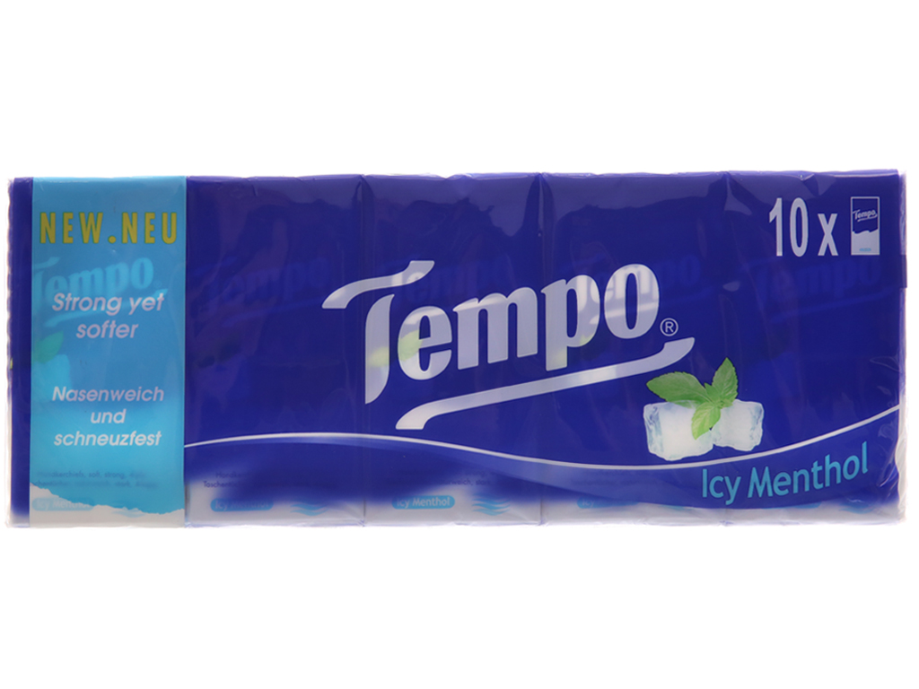 Khăn giấy ăn Tempo hương bạc hà 4 lớp 10 gói x 10 tờ