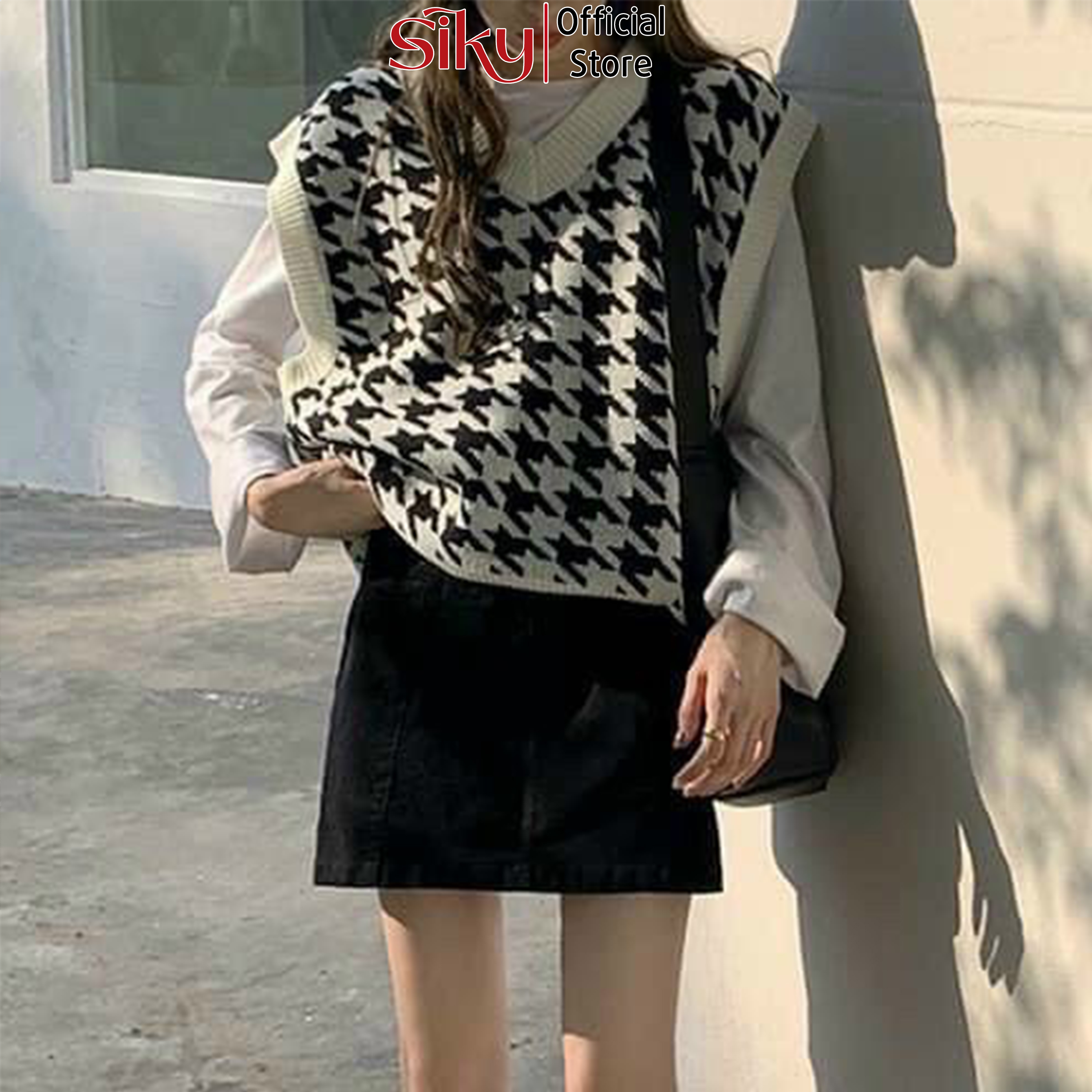 Áo gile nữ SIKY chất len dày họa tiết - GL07