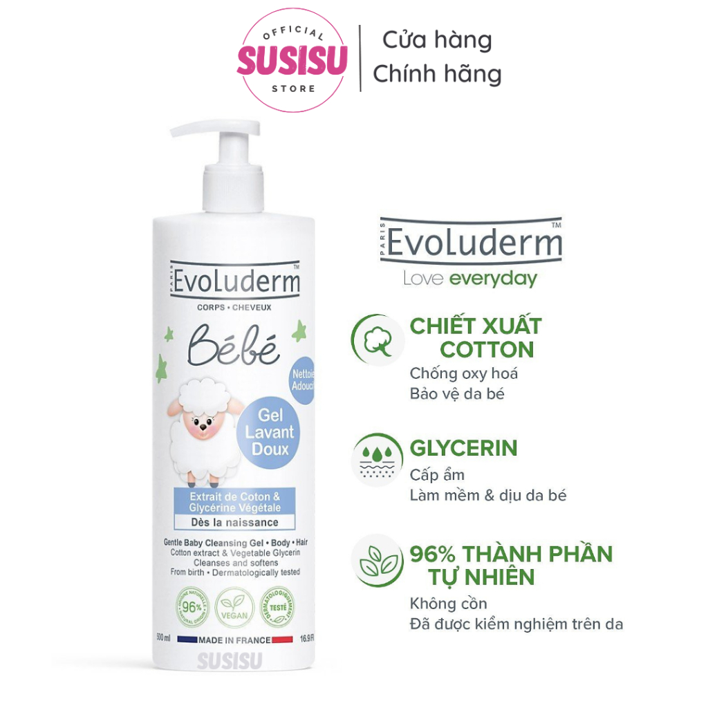 Evoluderm pháp bebe baby gentle hair and body wash 500ml