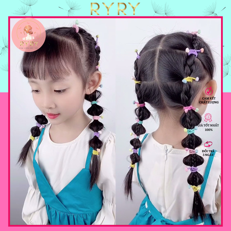 Set 5 Dây Cột Tóc chùm hạt châu Đơn Giản Cho bé
