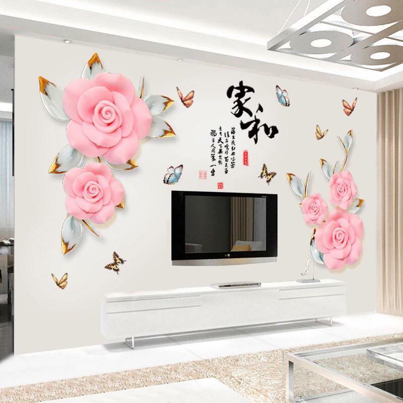 DECAL DÁN TƯỜNG HOA HỒNG BABY 3D