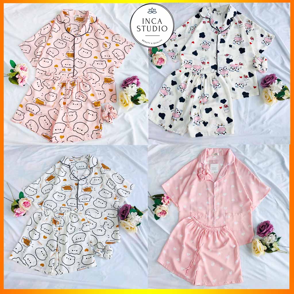 (Loại 1) Đồ ngủ Pyjama lụa mango họa tiết form cánh dơi INCA 02- Free size dưới 65kg, Lụa mango thoáng mát
