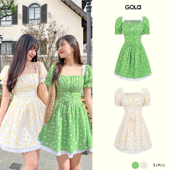 Đầm SWANY - Đầm cổ vuông đan eo tay bồng