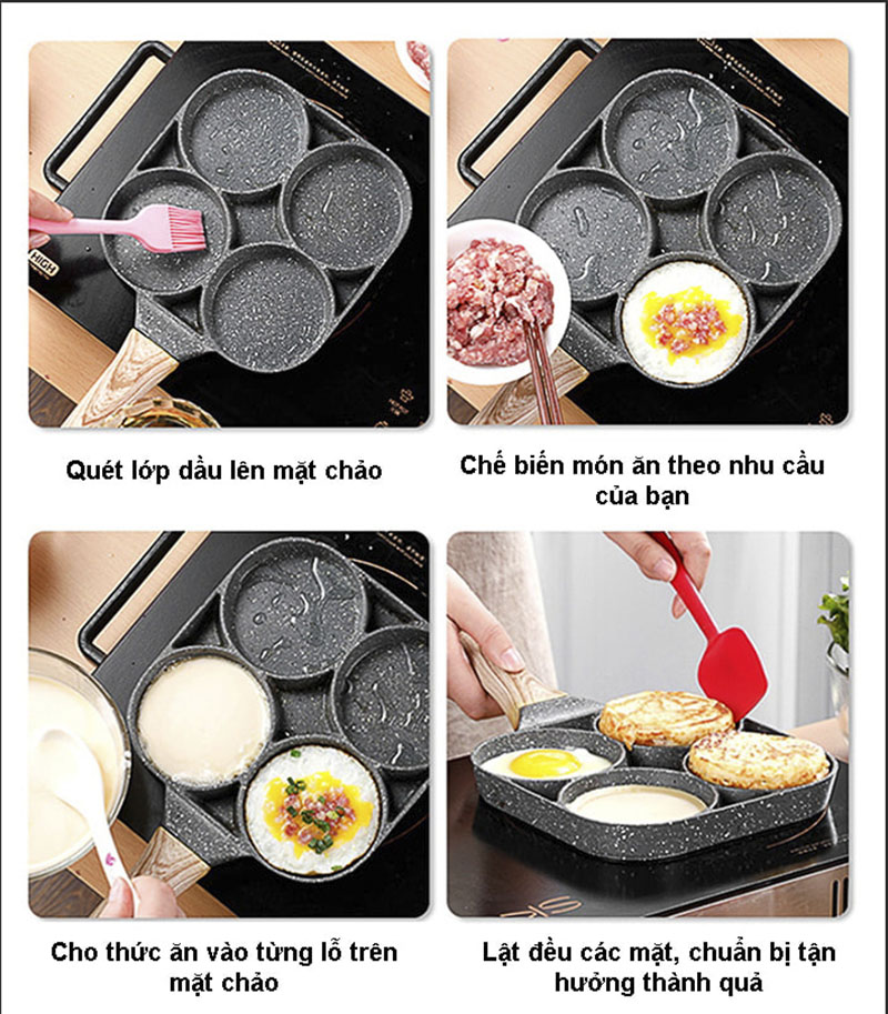 Chảo Vân Đá 4 Ngăn Chống Dính