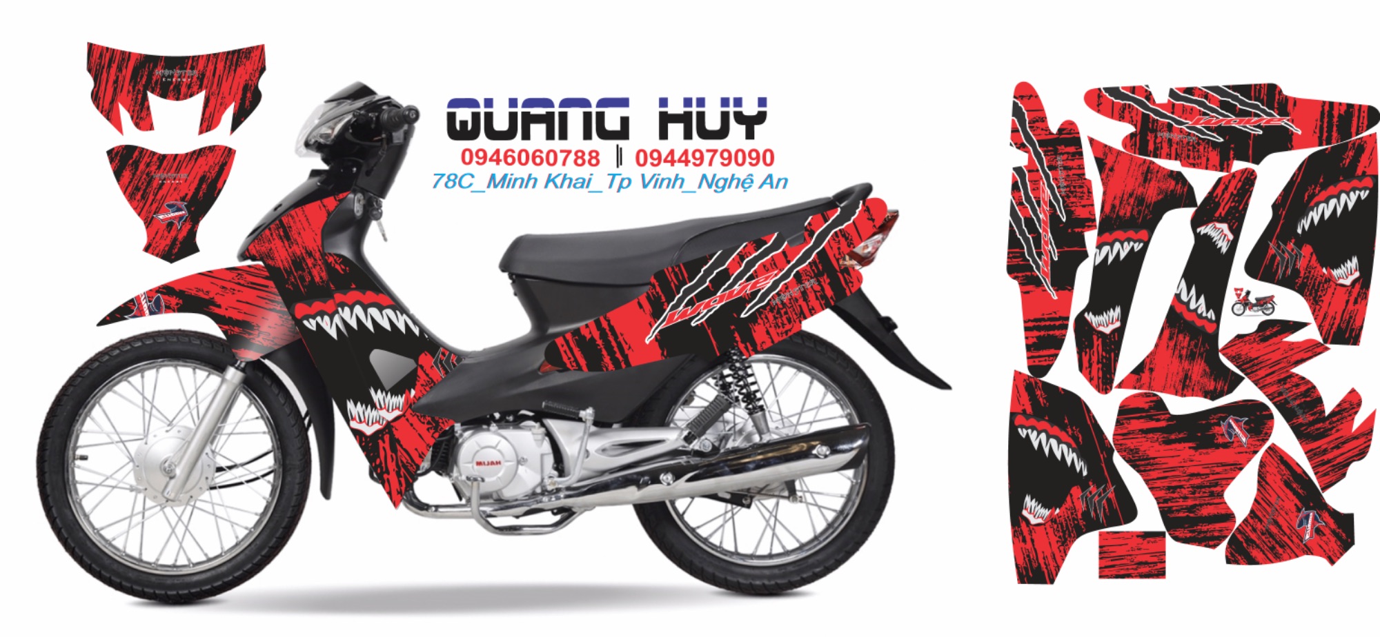 tem trùm wave cá mập đỏ đen mẫu mới đẹp