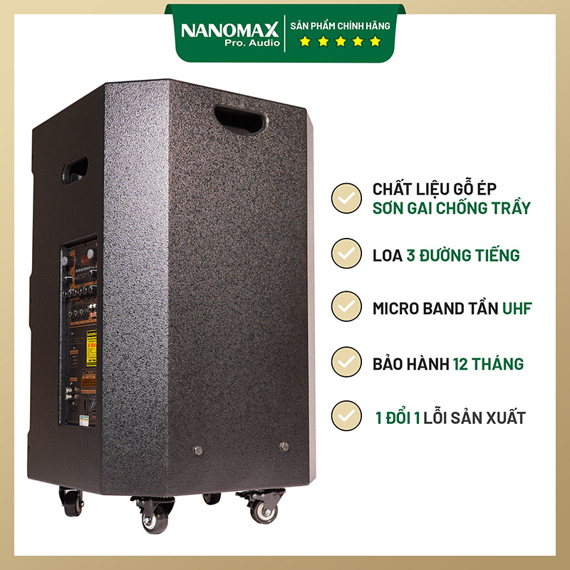 Loa Kéo Karaoke Giá Rẻ | Loa Kéo Nanomax 15D3 công suất 600W | Loa Kéo 4 tấc tặng kèm 2 micro hát karaoke cao cấp GT29