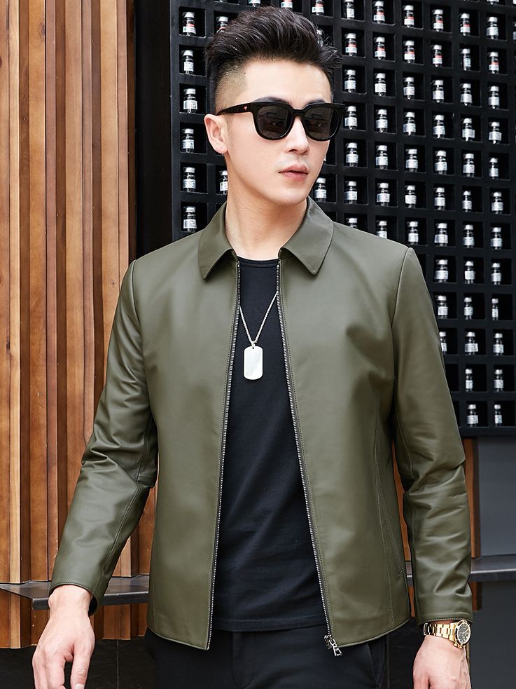 Áo khoác da cừu da thật trung niên mẫu mới mùa xuân thu áo jacket da một bộ mẫu mỏng thường ngày công sở cổ bẻ nam áo khoác