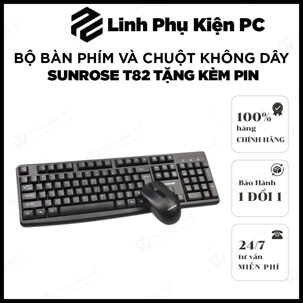 Bộ Bàn Phím Và Chuột Không Dây Cao Cấp Sunrose T82 Tặng Kèm Pin | Bảo Hành 12 Tháng