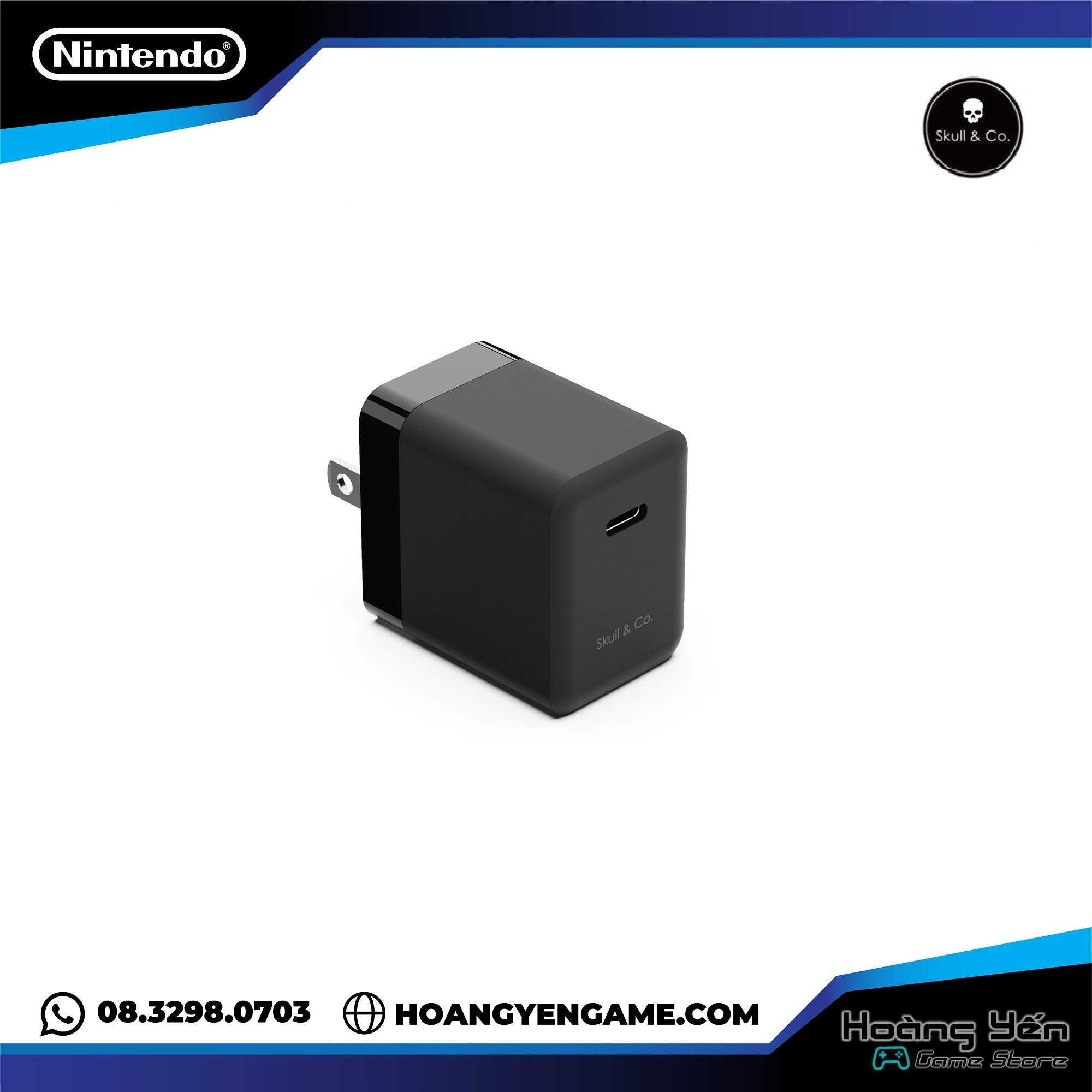 Củ sạc nhanh skull&co cho nintendo switch oled/ switch v2/ switch lite/ máy tính bảng/ điện thoại 45w