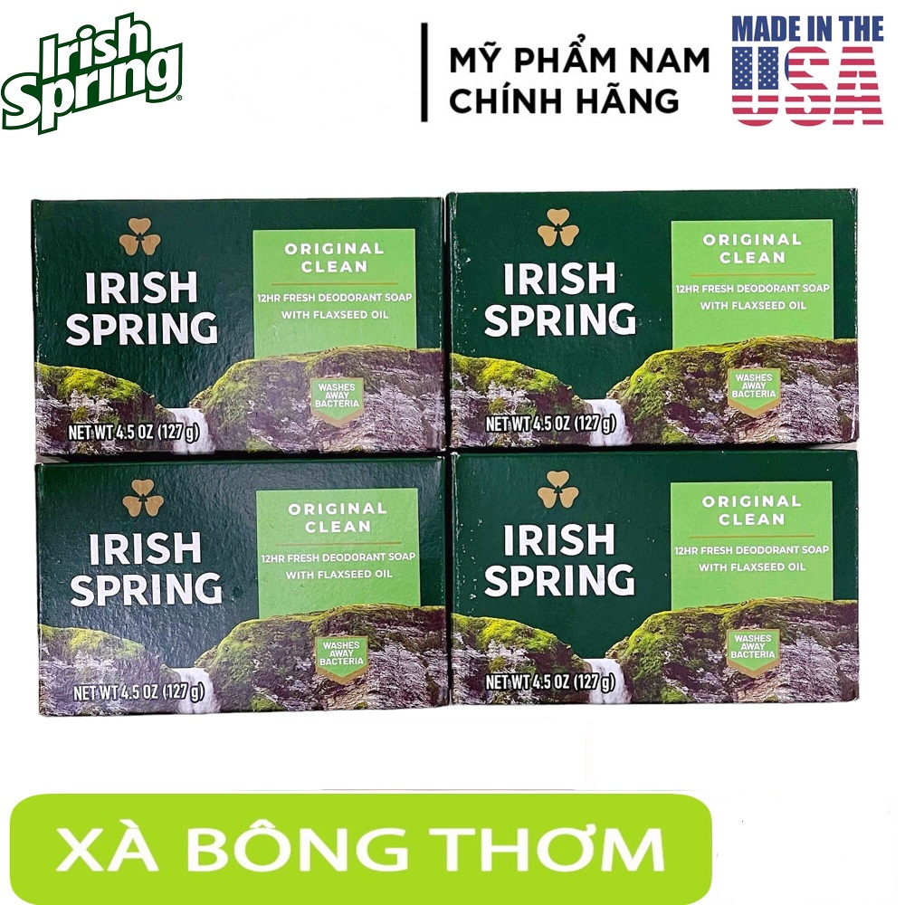 Combo 4 cục xà bông thơm irish spring orginal clean soap 113g x 4 cục diệt khuẩn, khử mùi