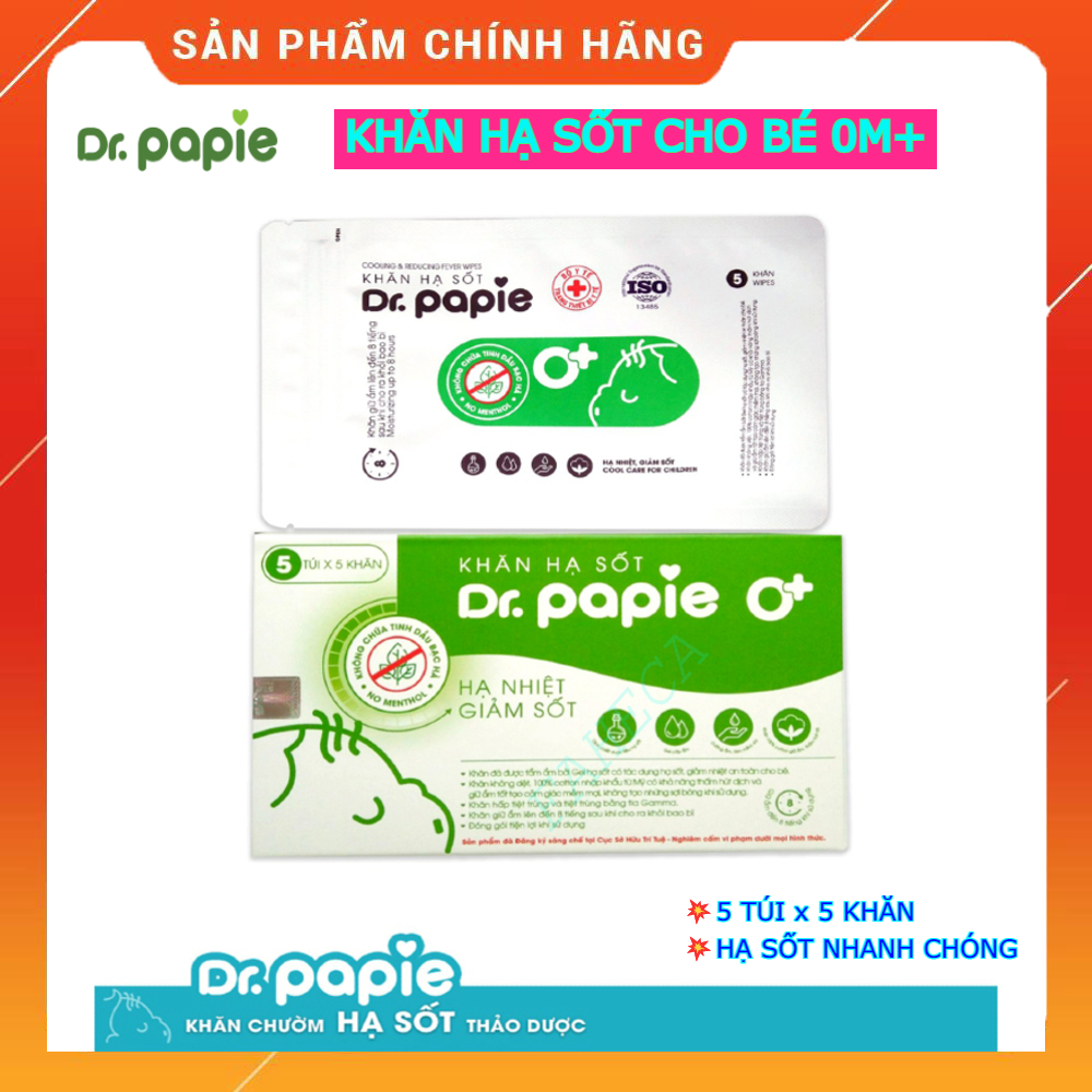 Khăn lau hạ sốt dr.papie 0+ hạ sốt nhanh cho bé, giảm ngứa, rôm sảy, hăm tã cho trẻ từ 0 tháng tuổi