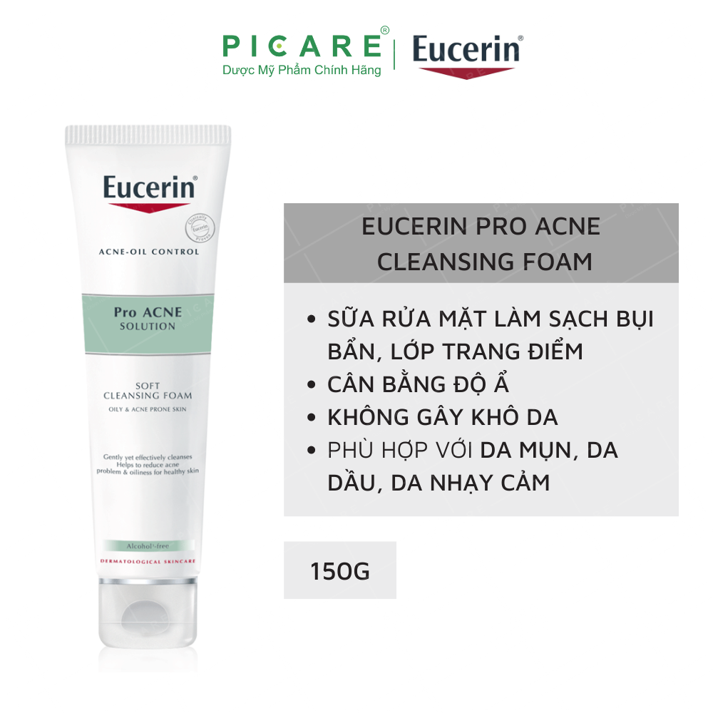 [GIẢM 20K ĐƠN 399K] Eucerin Sữa Rửa Mặt Tạo Bọt Cho Da Mụn Pro Acne Solution Gentle Cleansing Foam 150g