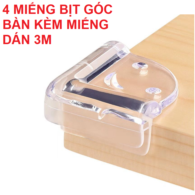 Bịt góc bàn bộ 4 chiếc bằng silicon không mùi trong suốt kèm miếng dán 3M