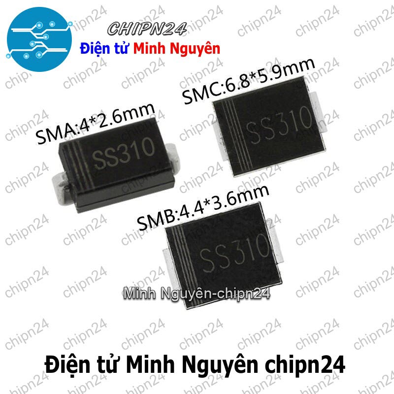 [6 con] (G7) Diode Dán SS310 SMA 3A 100V (SMD) (4.3x2.6mm) (Diode xung) - HH004092