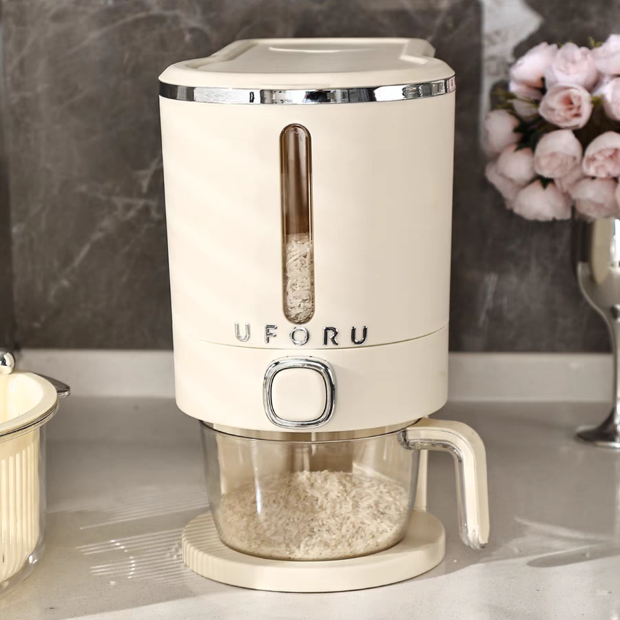 Exquisite and Luxurious UFORU Cereal Rice Container 10kg , Pressed Lid Rice Bucket With Utility Smart Rice Hopper