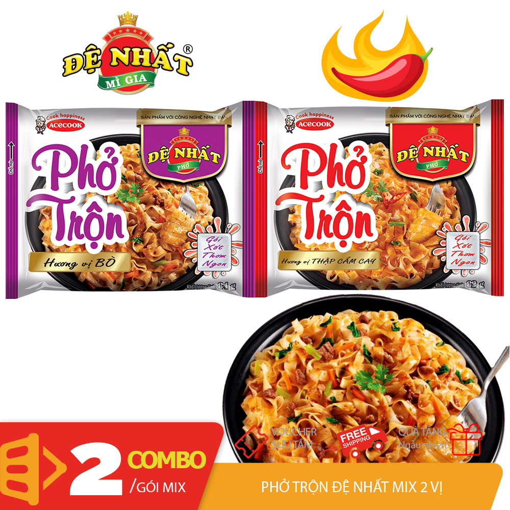 Combo 2 gói phở trộn Đệ Nhất mix 2 vị Bò và thập cẩm