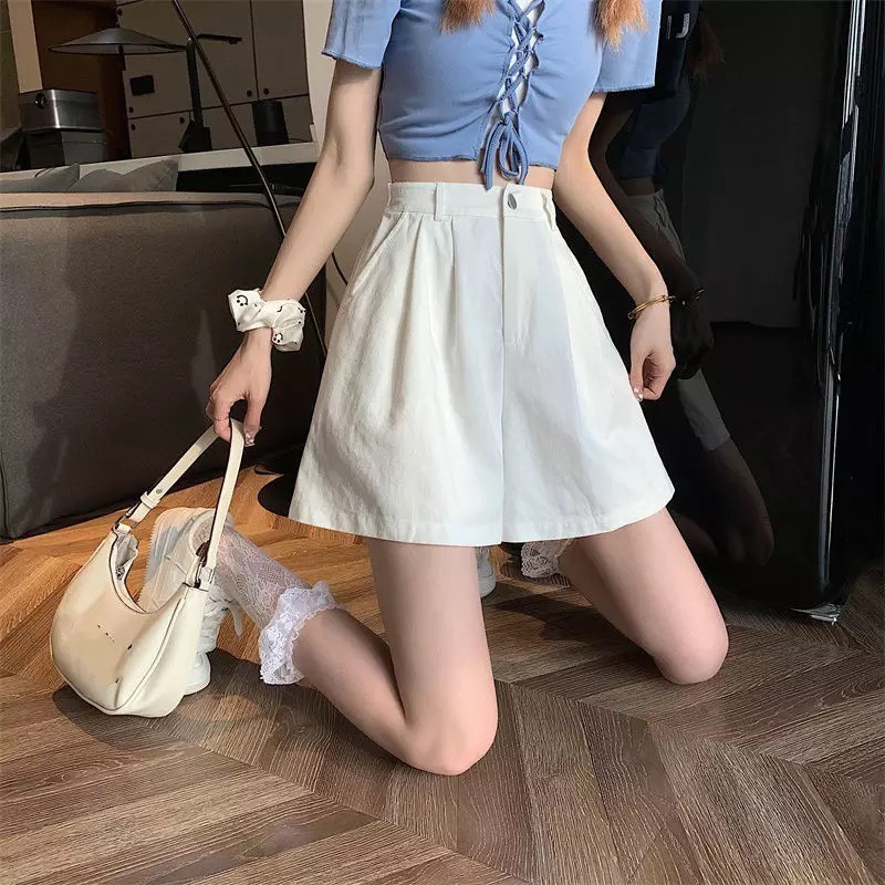 Quần Short Lửng Ống Rộng Cạp Cao.