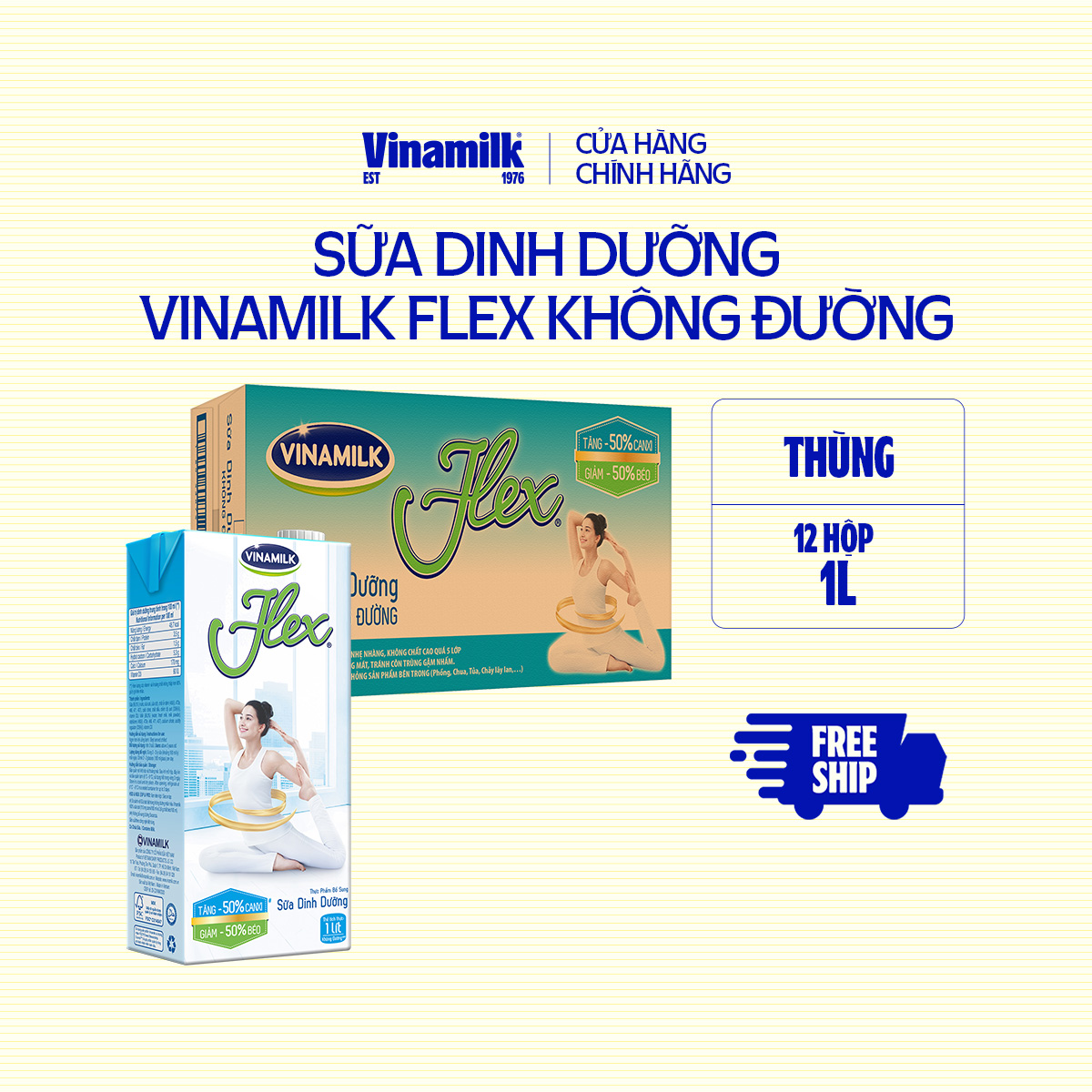 2 Thùng 12 Hộp Sữa tiệt trùng Flex không đường 1L