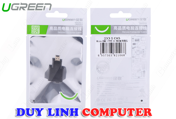 Đầu chuyển đổi micro HDMI (đực) sang HDMI (cái) - UGREEN 20106 - (màu đen)
