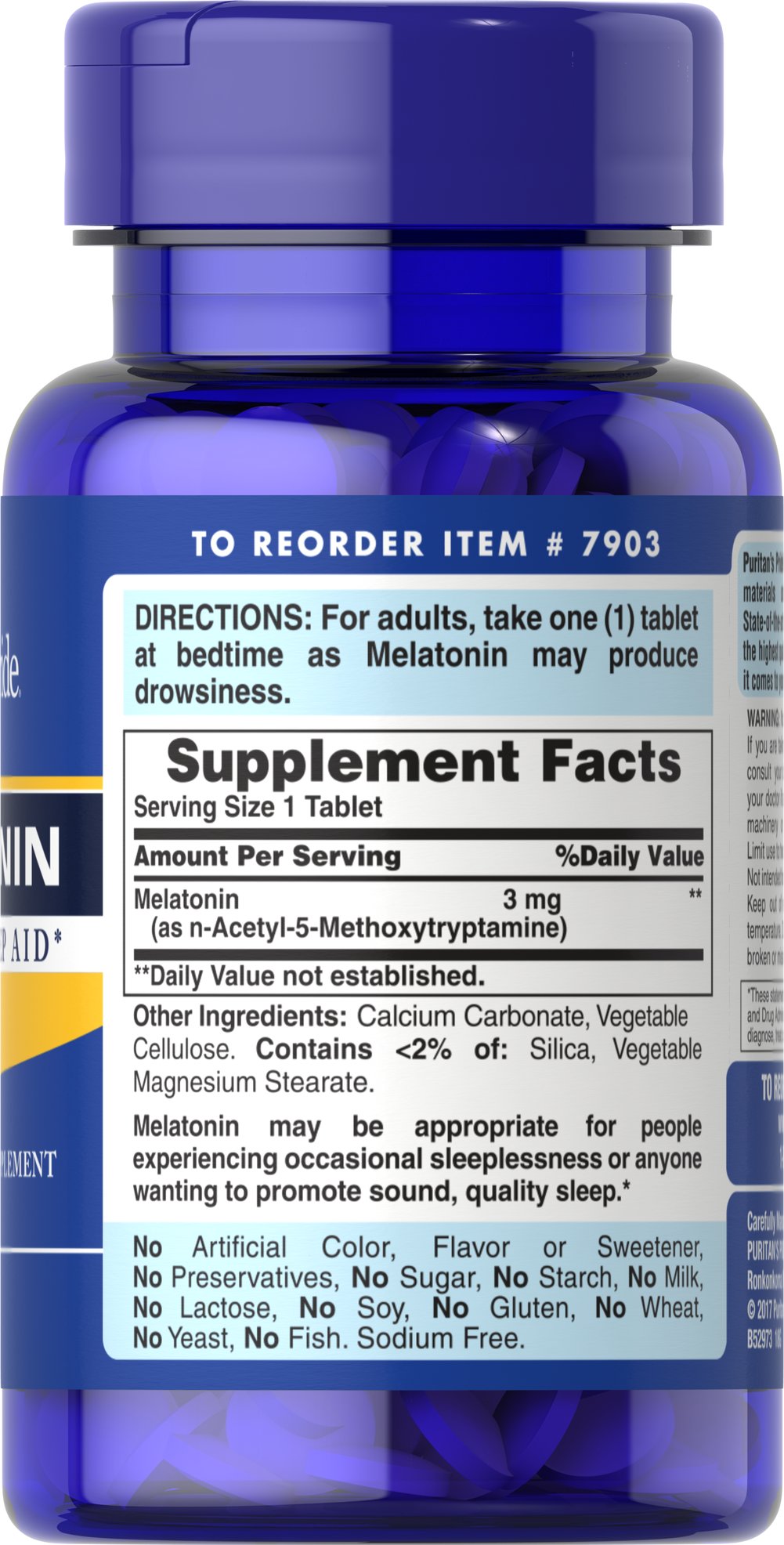 Viên uống giúp ngủ ngon Puritan's Pride Melatonin 5 mg size 60v