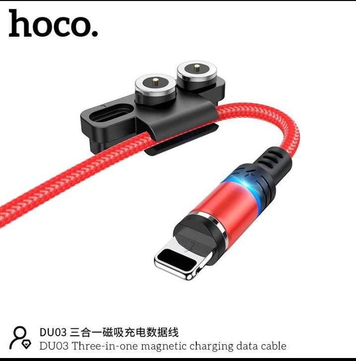 Cáp sạc nam châm 2A Hoco DU03 thay đổi 3 đầu Lightning/Type-C/Micro