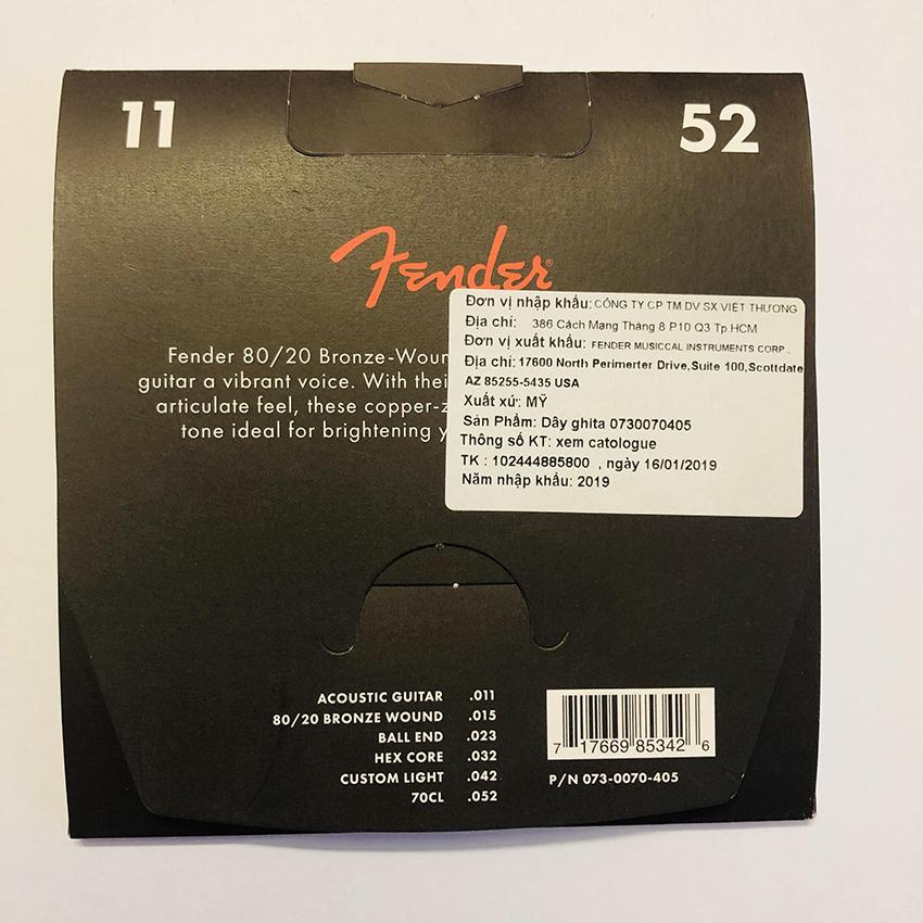 Dây đàn guitar acoustic Fender 70CL 80/20 BRONZE 11-50 dây chính hãng - Duy Guitar Store