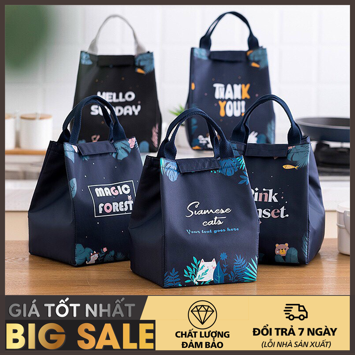 Túi giữ nhiệt, Túi Giữ Nhiệt Đựng Hộp Cơm, Túi Giữ Nhiệt Đựng Hộp Cơm Ăn Trưa, Túi đựng hộp cơm giữ nhiệt 2 lớp, túi giữ nhiệt họa tiết cao cấp