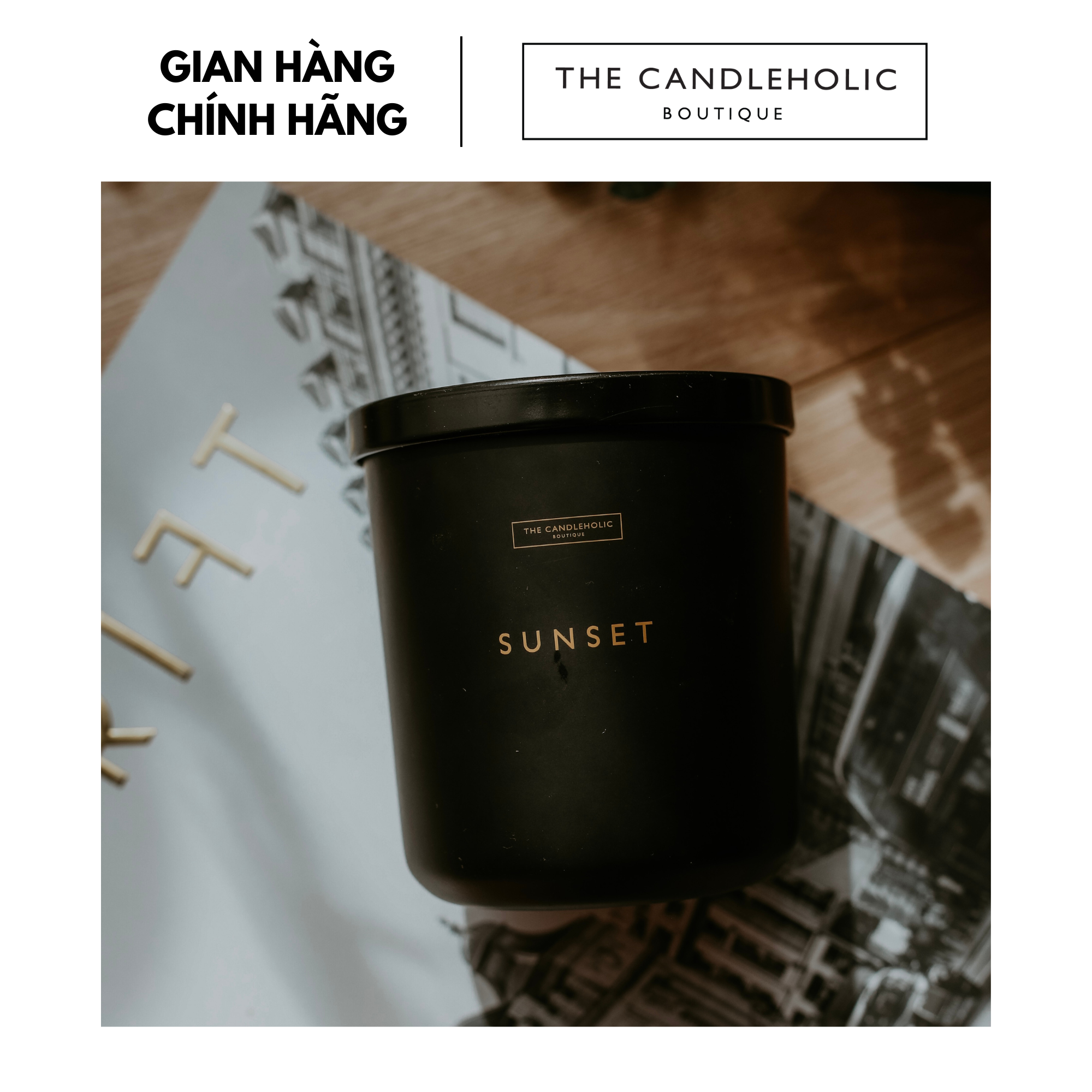 Nến thơm The Candleholic SUNSET (Hương gỗ anh đào, cam bergamot, gỗ bạch dương và vanilla)