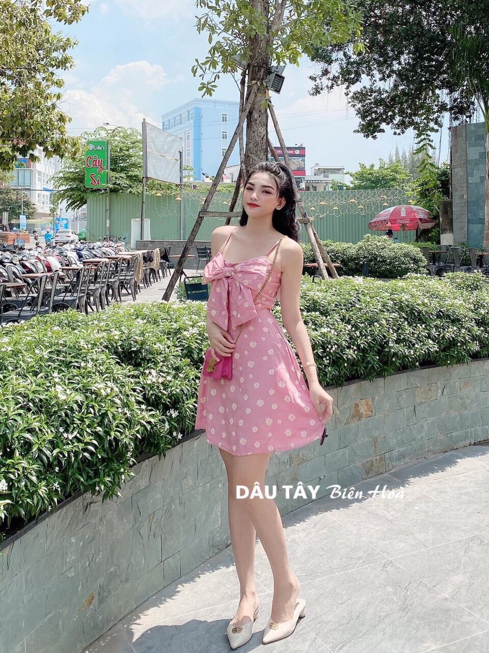 Đầm xòe 2 dây hoa nơ ngực-MTB