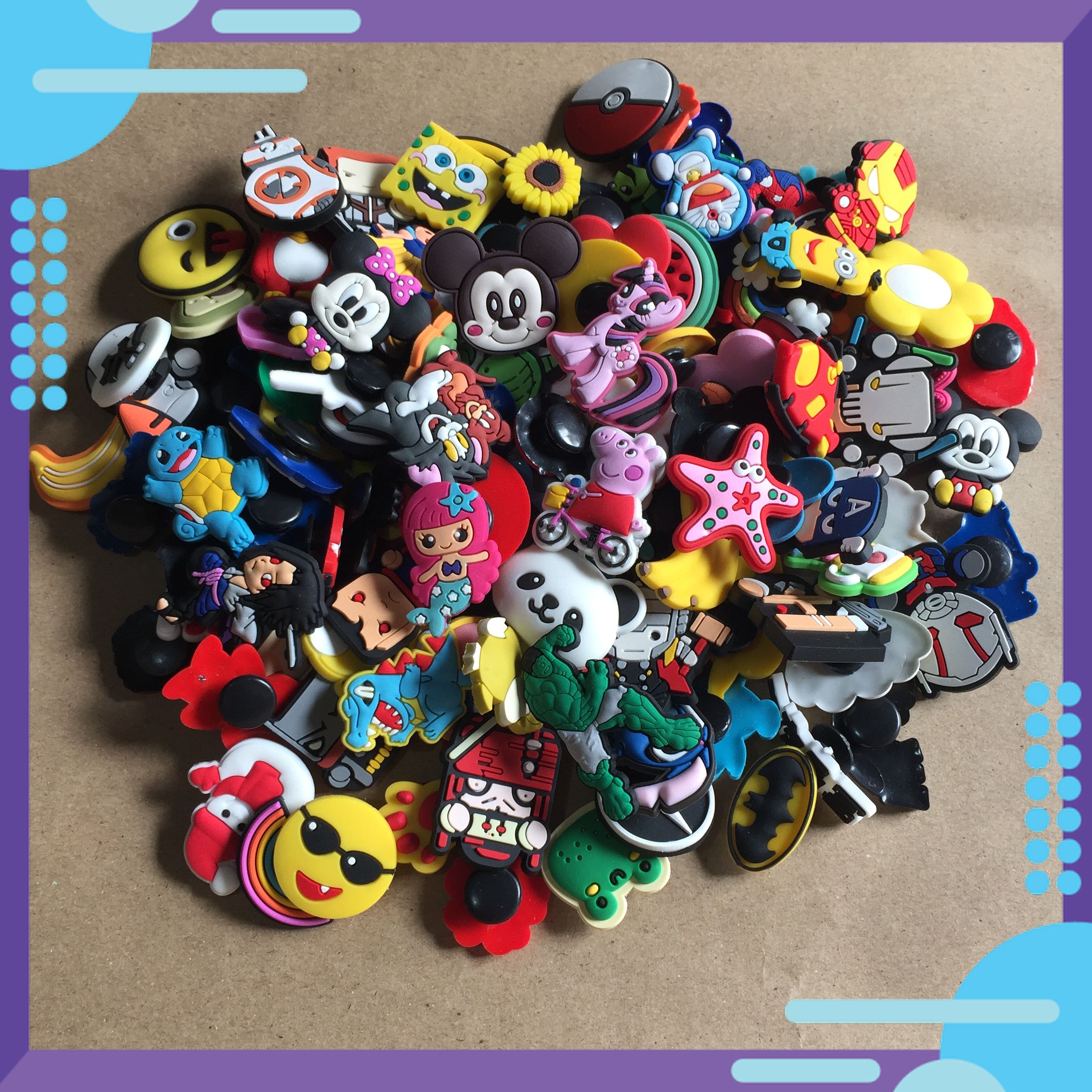 BỘ 10 STICKER - JITBIT 2D GẮN DÉP CROCS - NÚT GẮN DÉP CROCS đủ loại khác nhau gắn dép CROCS - DÉP CÁ SẤU