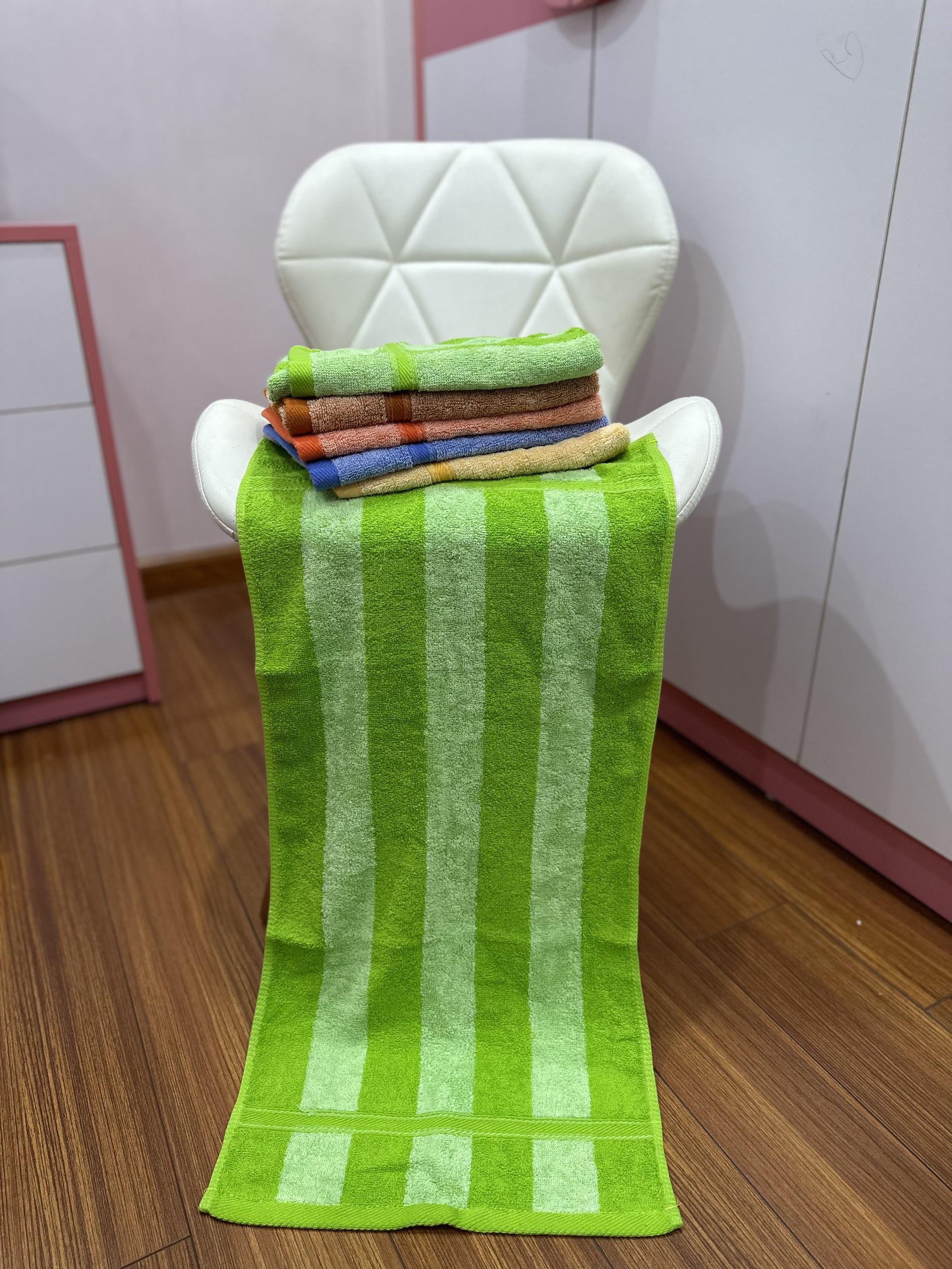Khăn lau đầu, lau tóc cotton 34*80cm-120gr - kẻ mờ Tân Thịnh