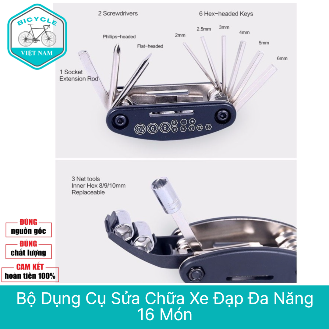 Bộ Dụng Cụ Sửa Chữa Đa Năng Xe Đạp 16 Món – Tiện Lợi, Gọn Nhẹ, Dễ Sử Dụng