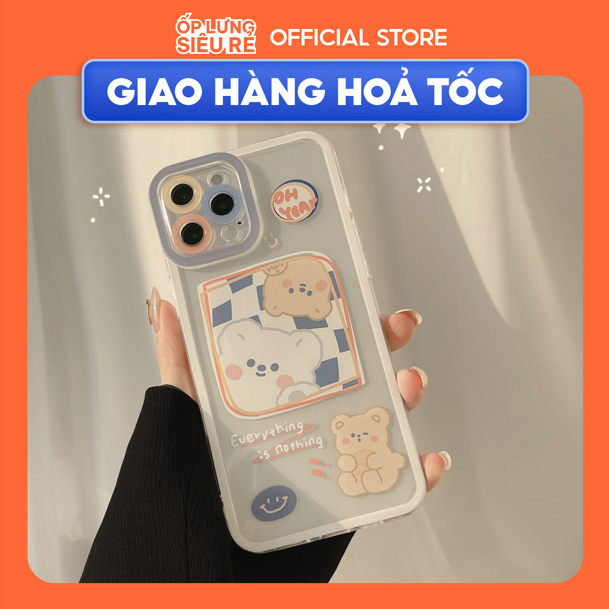 Ốp lưng realme c1/realme 7i/realme c12/realme c25/....dẻo trong in hình gấu everything