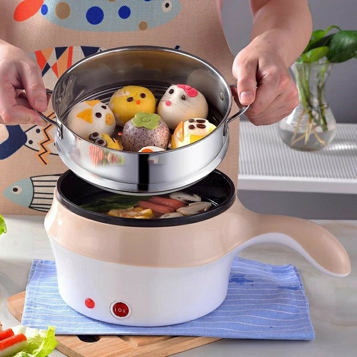 Nồi Lẩu Mini Điện Đa Năng Chống Dính Tặng Giá Hấp