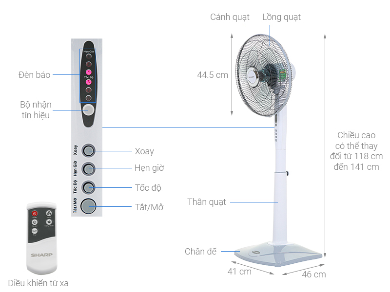[HCM]Quạt đứng có điều khiển Sharp PJ-S40RV-LG