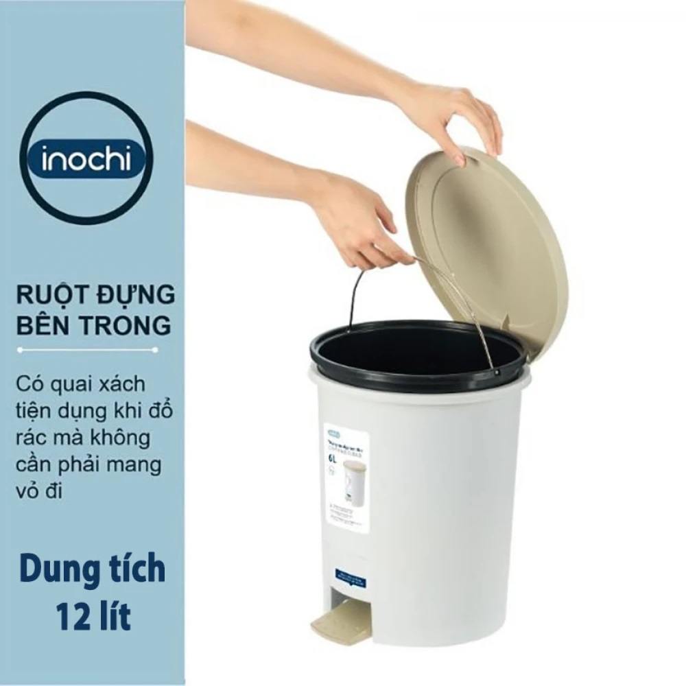 Thùng rác đạp tròn Inochi 12L-6L (kèm ruột, có phân tử Ion Ag+ kháng khuẩn, khử mùi) [HCM-Giao hoả tốc 2h]