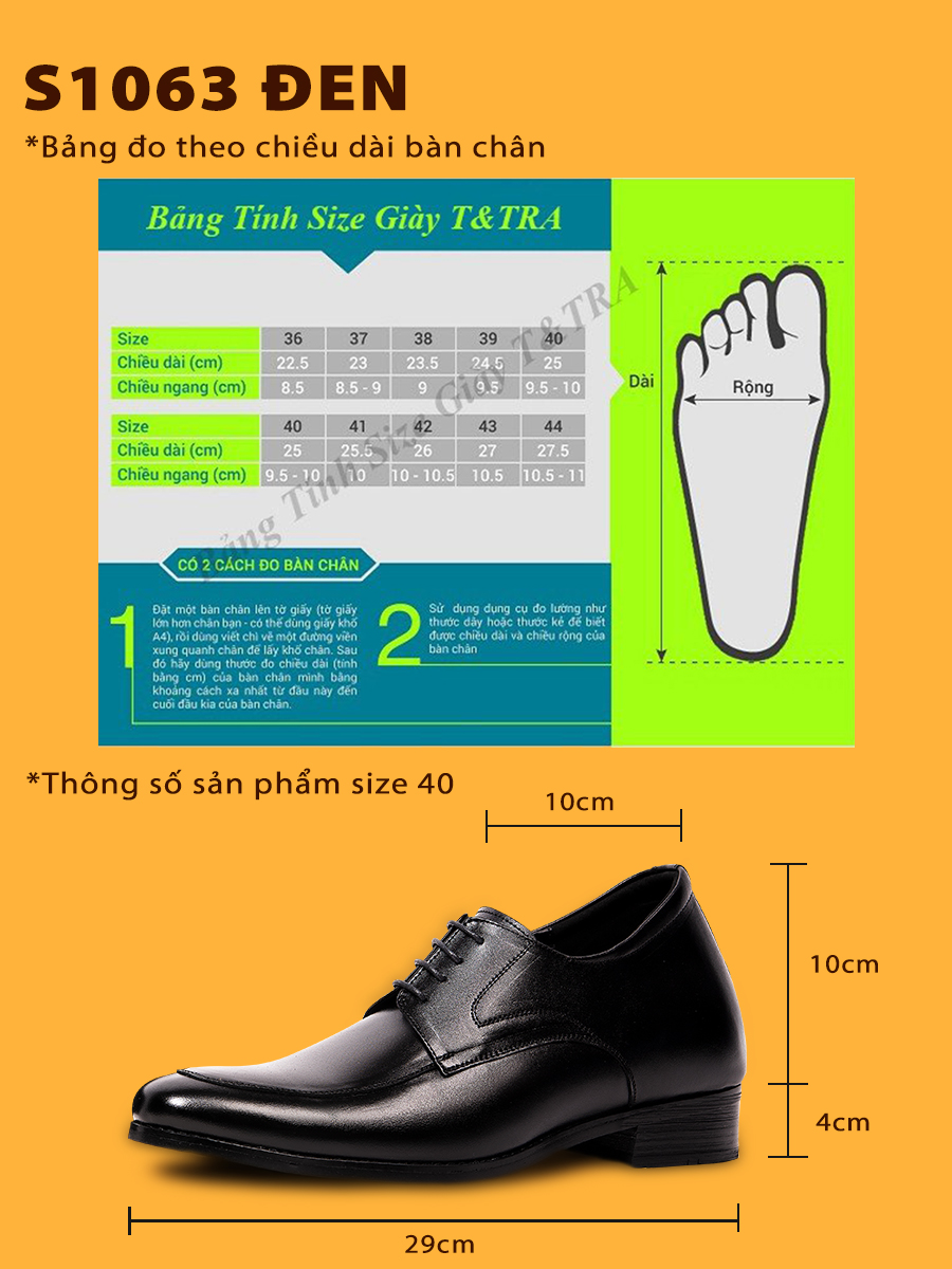 [8CM] Giày Tăng Chiều Cao Nam T&Tra S1063 Đen - Cao Bí Mật Từ Bên Trong