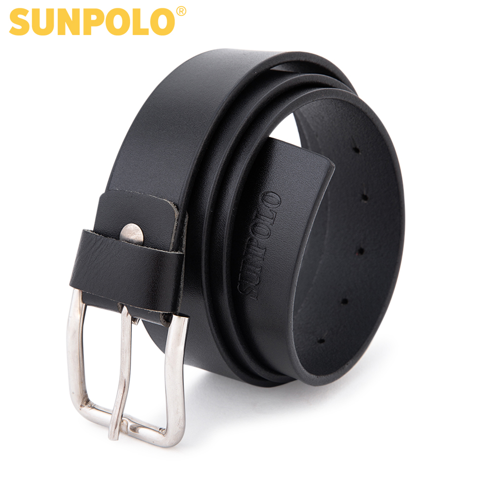 Mens Casual Leather Belt SUNPOLO BS35DN (Black, Brown)