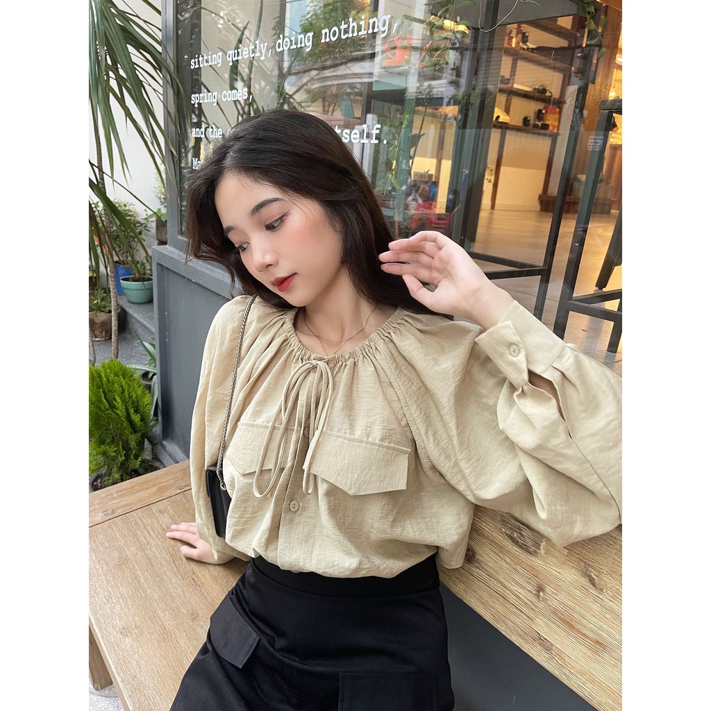 Áo Cổ Dây Tay Phồng Dài - Be [A005 - Senbe Clothing]