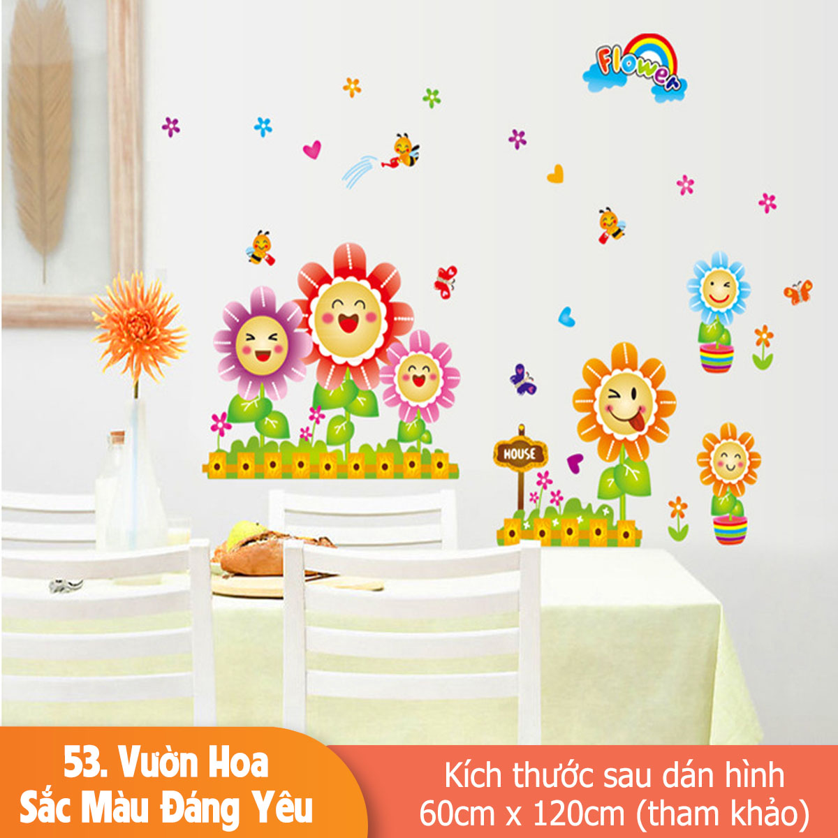 [HCM]Decal trang trí Chân tường Hoa Mặt Cười-K53
